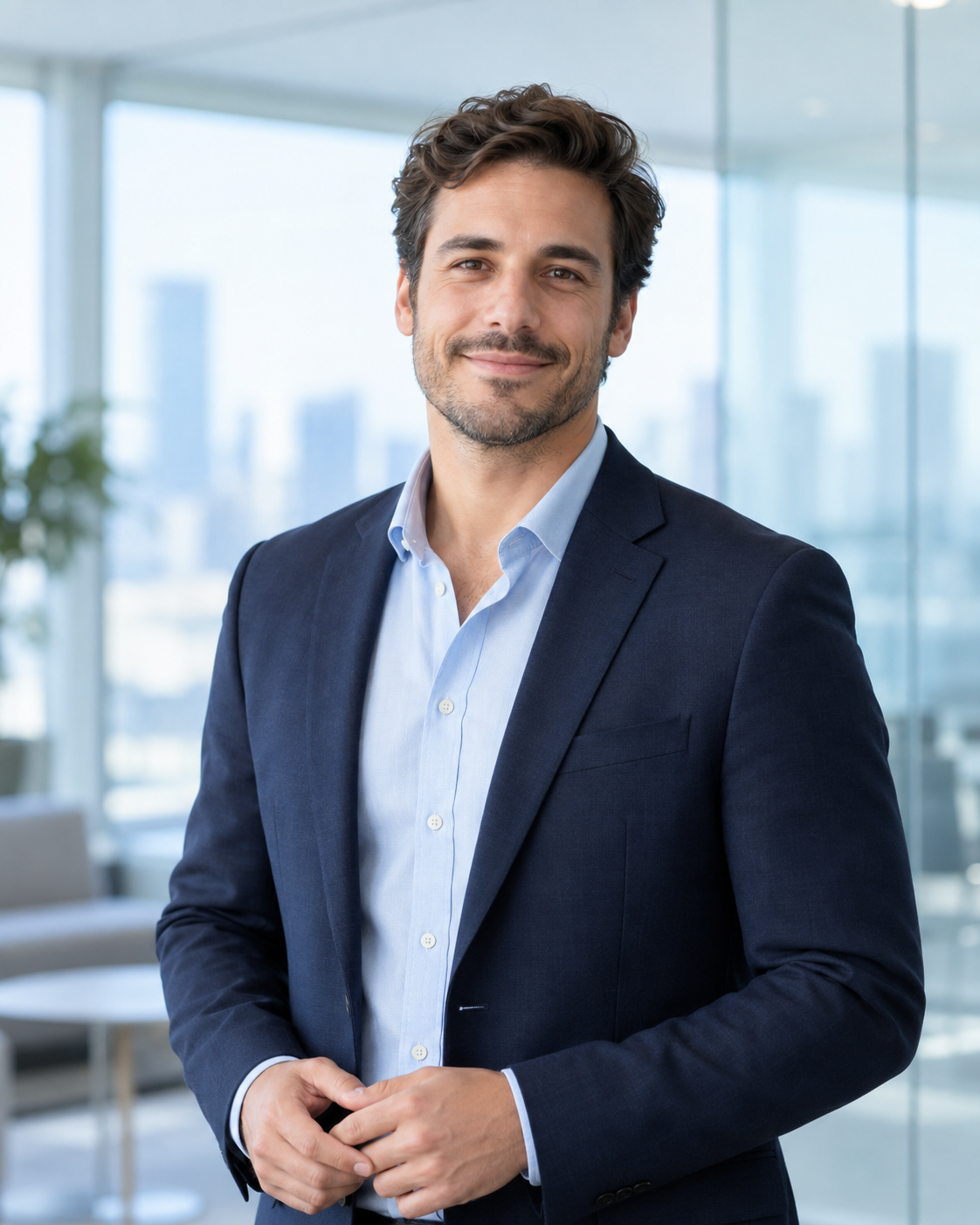 GoSell's fictional AI employee persona in a bright modern office